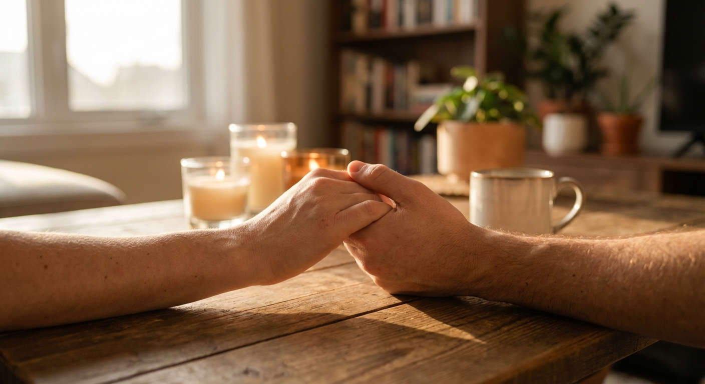 Casal de mãos dadas representando melhora na vida sexual após ninfoplastia