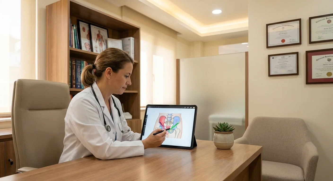 Médica explica anatomia pélvica em consulta sobre ninfoplastia combinada