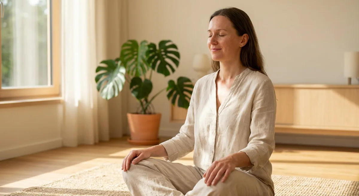 Mulher em ambiente calmo refletindo sobre saúde mental e preparo emocional antes da ninfoplastia