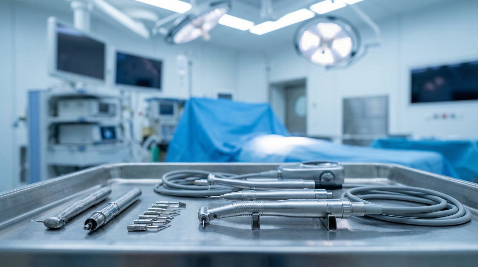 Instrumentos cirúrgicos de precisão em centro cirúrgico para rinoplastia ultrassônica