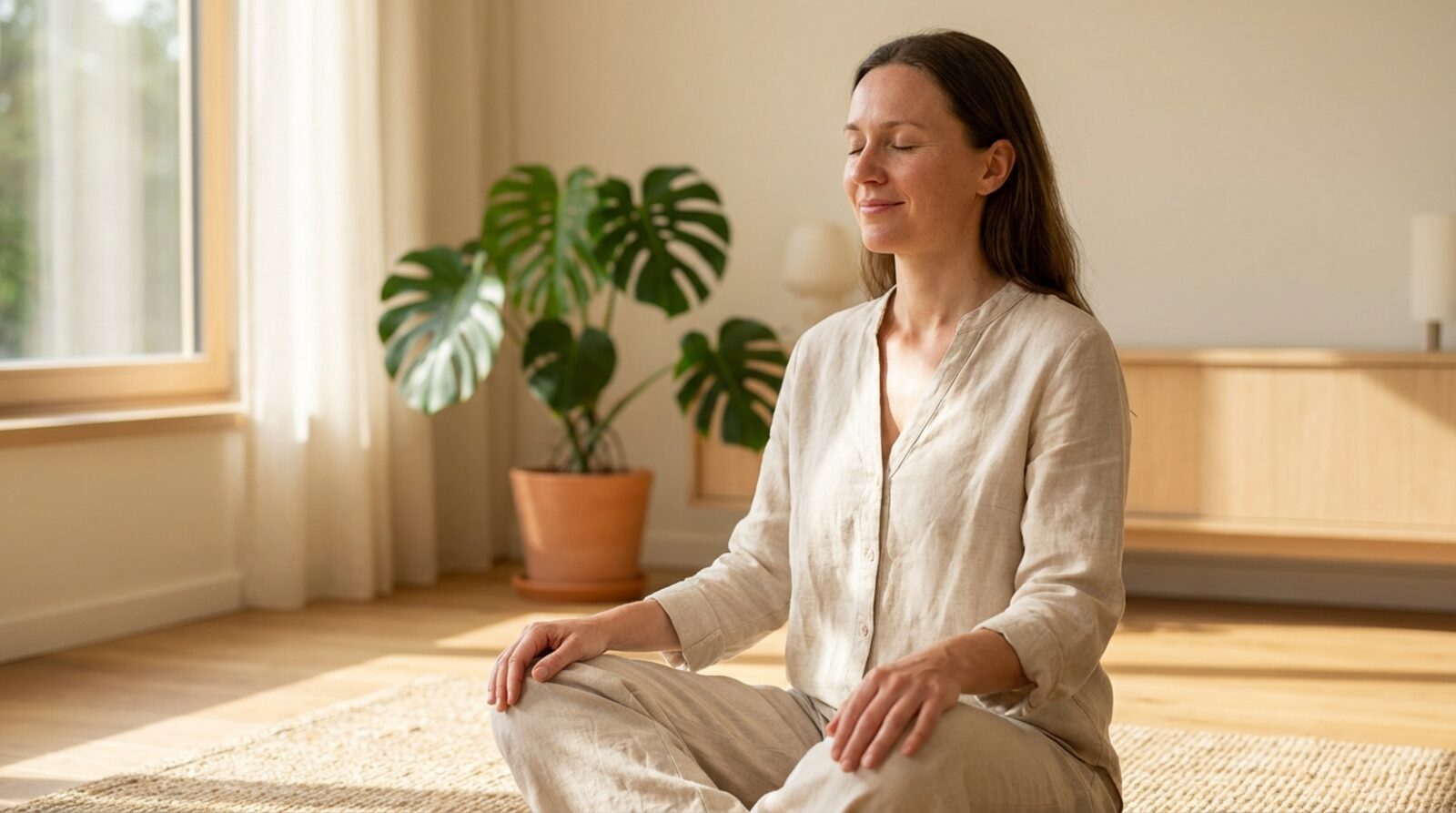 Labiaplasty and Mental Health: Emotional Readiness Woman sitting calmly in a bright room while reflecting on emotional readiness before labiaplasty